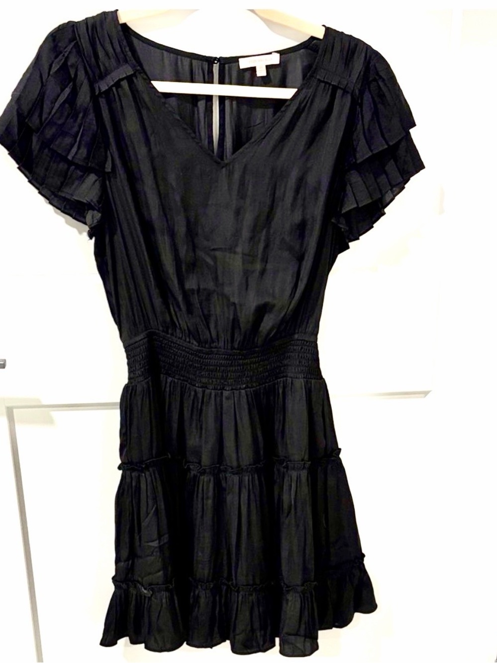Skies are Blue - Black Tiered Short Dress with Ruffled Sleeves